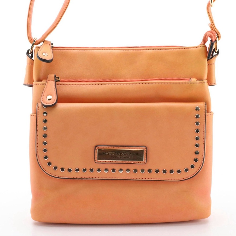Andrew Marc Studded Satchel in
Faux Leather
